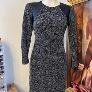 Cache Sweater Dress with Faux Leather Panels